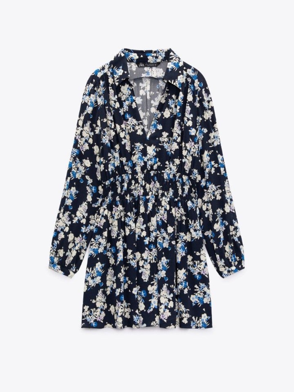 Zara Navy Blue Floral Long-Sleeve Mini Dress - Picture 4 of 4